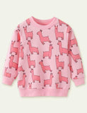 Alpaca Floral Print Long Sleeve Pullover - CCMOM