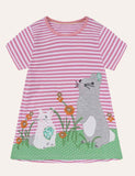 Animal Applique Casual Short Sleeves Striped Dress - CCMOM