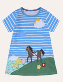 Animal Applique Casual Short Sleeves Striped Dress - CCMOM