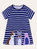 Animal Applique Casual Short Sleeves Striped Dress - CCMOM