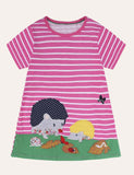 Animal Applique Casual Short Sleeves Striped Dress - CCMOM