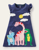 Baby Girl Dinosaur Appliqu¨¦ Flutter-sleeve Dress
