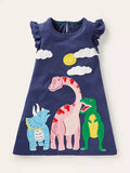 Baby Girl Dinosaur Appliqu¨¦ Flutter-sleeve Dress - CCMOM