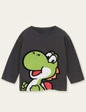 Big Head Dinosaur Printed Long Sleeve T-shirt