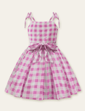 Bow Belt Plaid Party Dress - CCMOM