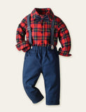 Bow Plaid Shirt Gentleman Party Set