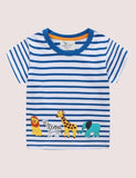 Boy Animal Embroidered Stripe Short Sleeves Tee