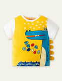 Boy Cartoon Crocodile Fake Two Pieces T-shirt