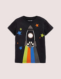 Boy Cartoon Rocket Appliqu¨¦ Short Sleeves Tee
