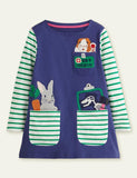 Ccmom Toddler Girl Artist Appliqu¨¦ Pocket Casual Dress - CCMOM