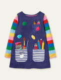 Ccmom Toddler Girl Artist Appliqu¨¦ Pocket Casual Dress - CCMOM