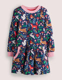 Lucky Sale -Toddler & Kid Girl Festive Animals Print Sweatshirt Splice Dress