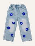 Three-Dimensional Flower Wide-Leg Jeans