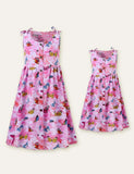Family Matching Butterfly Printed Two-piece Waist Sleeveless Dress - CCMOM