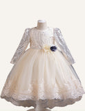 Girls' Long-Sleeved Trailing Princess Dress Flower Dress