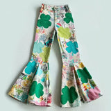 Lucky sales-children's colorful four-leaf clover cartoon cute pants