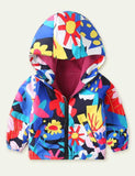 Printing plus Velvet Hooded Trench Coat