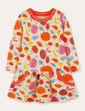 Pumpkin Leaves Printed Long Sleeve Dress - CCMOM