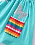 Rainbow Sequined Unicorn Butterfly Long Sleeve Dress - CCMOM