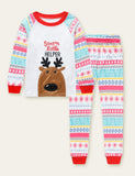 Santa Elk Appliqu¨¦ Embroidered Pajamas - CCMOM