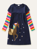 Sequined Unicorn Appliqu¨¦ Star Embroidered Rainbow Dress - CCMOM