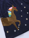 Sequined Unicorn Appliqu¨¦ Star Embroidered Rainbow Dress - CCMOM