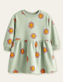 Smiling Flower Printed Long Sleeve Dress - CCMOM