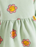 Smiling Flower Printed Long Sleeve Dress - CCMOM