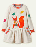 Christmas Sale-Toddler & Kid Girl Squirrel Appliqu¨¦ Pocket Dress