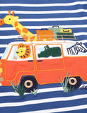 Toddler Boy Animal Bus Embroidered Striped Long Sleeves Shirt - CCMOM