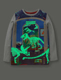 Toddler Boy Dinosaur Glowing Appliqu¨¦ Long Sleeve Shirt - CCMOM