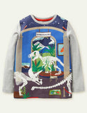 Toddler Boy Dinosaur Glowing Appliqu¨¦ Long Sleeve Shirt - CCMOM