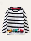 Toddler Excavator Appliqu¨¦ Striped Long Sleeve T-shirt