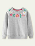 Toddler Flower Embroidered Crew Neck Pull Over Sweatshirt