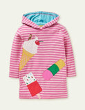 Toddler Girl Animal Appliqu¨¦ Stripe Pull Over Hoodie Dress - CCMOM