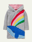Toddler Girl Animal Appliqu¨¦ Stripe Pull Over Hoodie Dress - CCMOM
