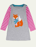 Toddler Girl Animals Embroidered Long Sleeve Stripe Dress - CCMOM