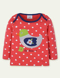 Toddler Girl Bird Emboridered Polka Dots Long Sleeves Shirt