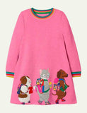 Toddler Girl Cute Animal Appliqu¨¦ Rainbow Cuffs Long Sleeves Dress - CCMOM