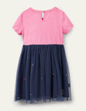 Toddler Girl Earth Appliqu¨¦ Layered Mesh Splice Dress - CCMOM