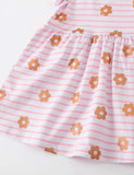Toddler Girl Flower Applique Stripe Short Sleeves Dress - CCMOM