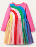 Toddler Girl Rainbow Tulle Long Sleeves Casual Dress