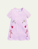 Toddler Girl Turtle Appliqu¨¦ Short-Sleeved Striped Dress - CCMOM