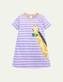Toddler Girl Turtle Appliqu¨¦ Short-Sleeved Striped Dress - CCMOM