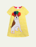 Toddler Girl Turtle Appliqu¨¦ Short-Sleeved Striped Dress - CCMOM