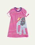 Toddler Girl Turtle Appliqu¨¦ Short-Sleeved Striped Dress - CCMOM