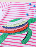 Toddler Girl Turtle Appliqu¨¦ Short-Sleeved Striped Dress - CCMOM