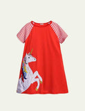 Toddler Girl Turtle Appliqu¨¦ Short-Sleeved Striped Dress - CCMOM