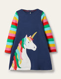Toddler Girl Unicorn Appliqu¨¦ Long Sleeve Dress - CCMOM