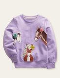 Toddler Kid Three Horses Appliqu¨¦ Embroidered Pull Over Sweatshirt